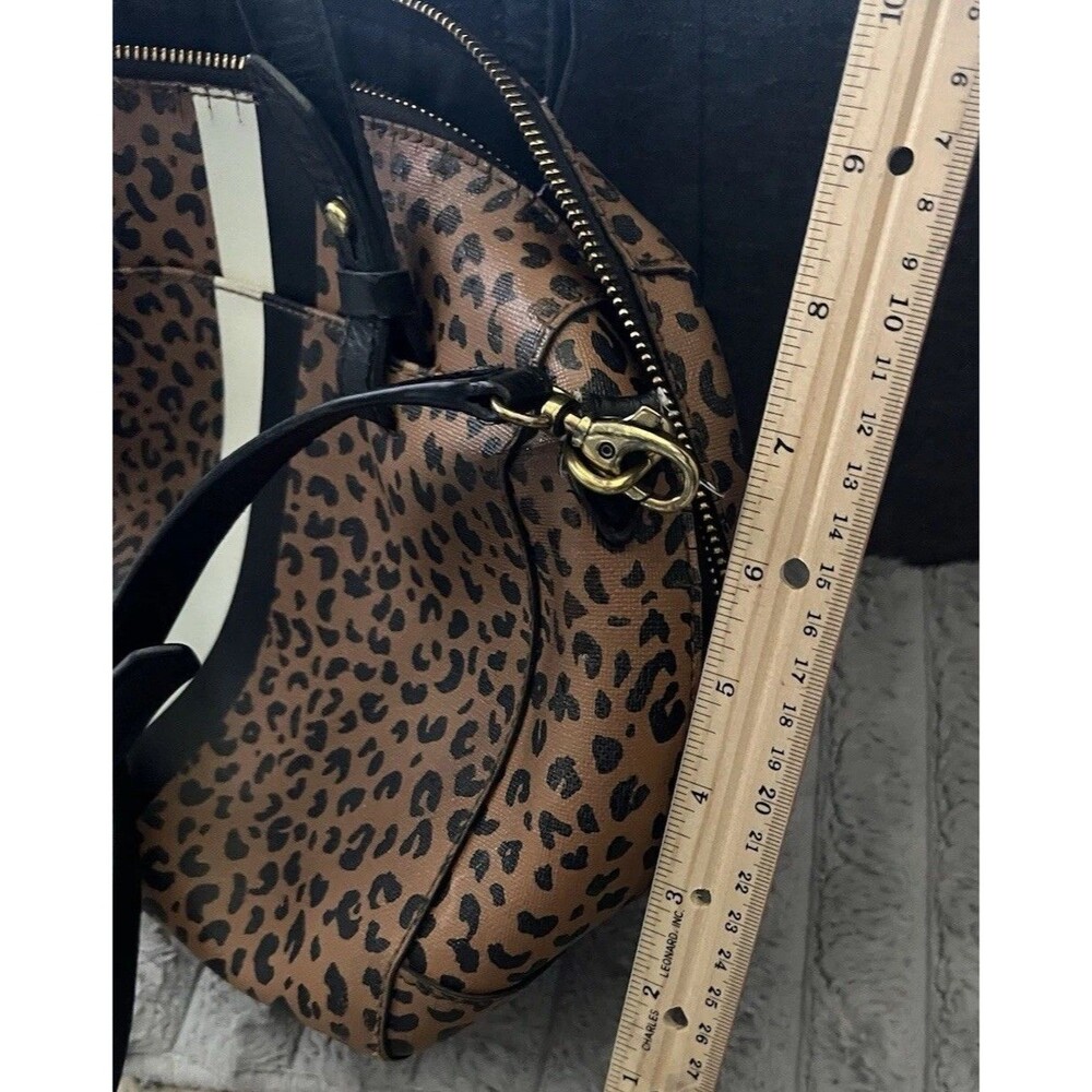 Vtg Fossil Raquel Leather Leopard Print Purse Satchel Crossbody Strap Key Charm - Picture 10 of 13